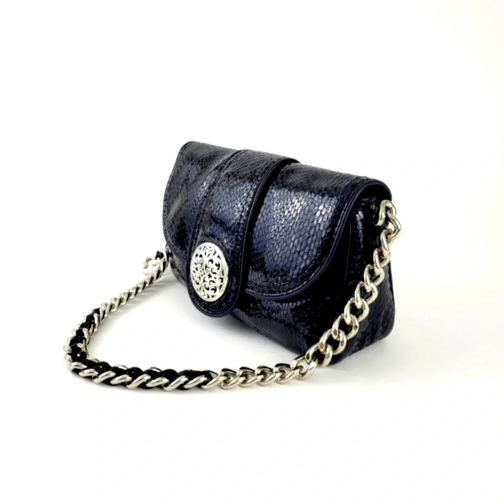 Brighton Collection Croc Embossed  Silver  Chain Strap Leather Shoulder  Bag